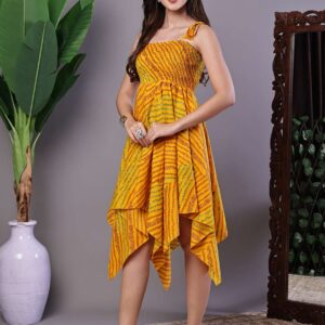 Women's Multicolor Abstract Printed Cotton Handkerchief Hem Dress Midi Dresses
