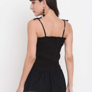 Women's Rayon Solid Casual Summer Style Tie Shoulder Straps Free Size Tank Top (Black)