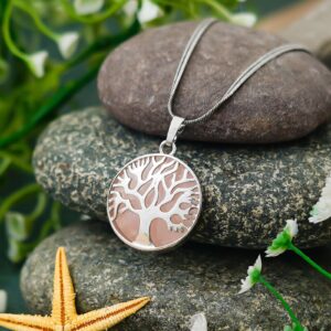 Crystal Tree of Life Pendant Simple White crystal Mineral Jewellery for Men Women Pendulum Necklace Family Tree Necklace Tree of Life Gemstone Rose Quartz