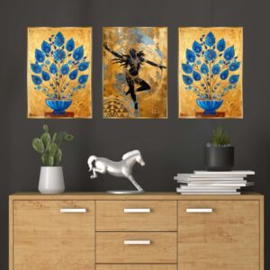 Set of Three Wall Paintings for Wall Dacoration Golden Framed Wall Paintings for Living Room & Bedroom Wall Art for Home Decoration & Office Wall Décor (18x12 inch CH-GD3-10)