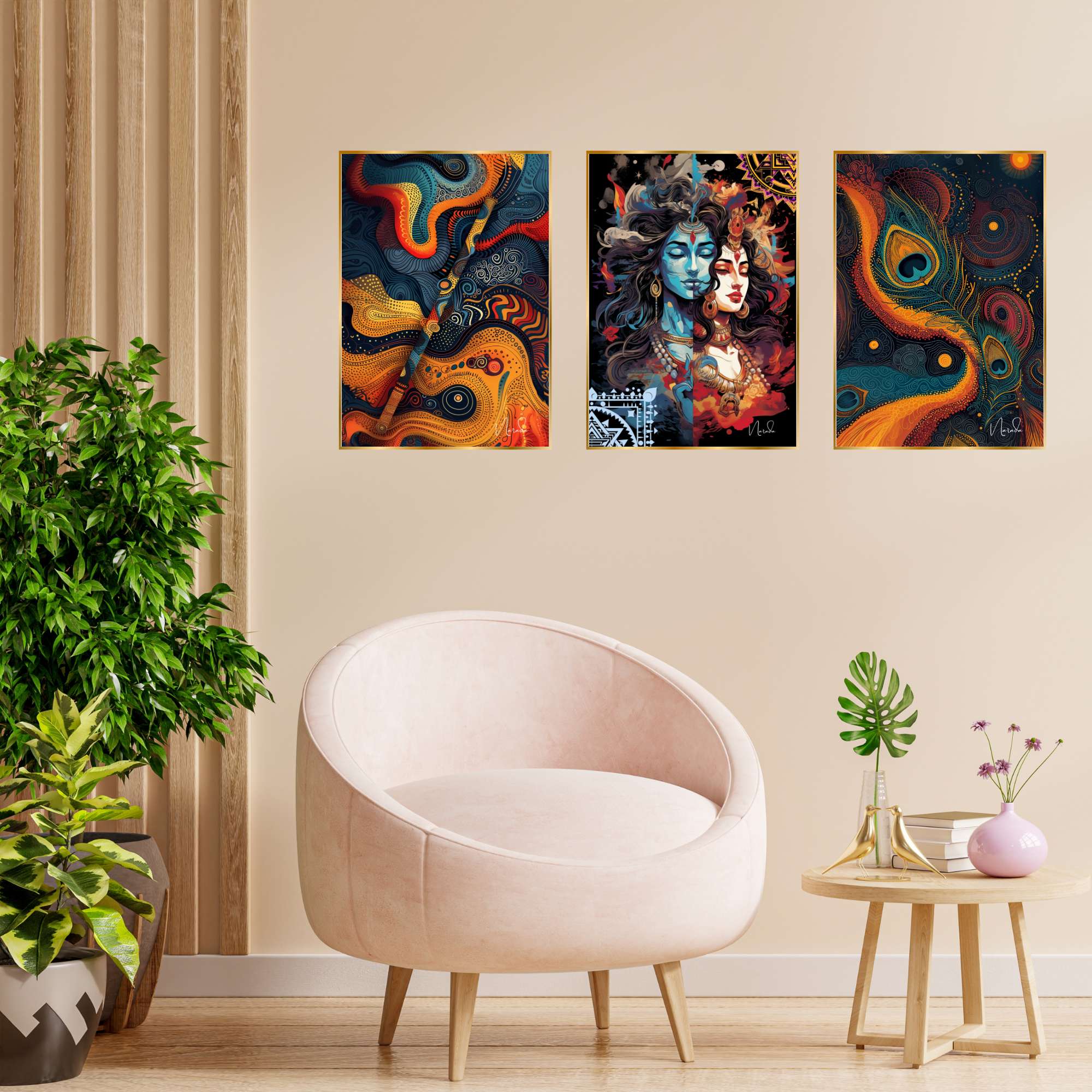 Set of Three Wall Paintings for Wall Dacoration Golden Framed Wall Paintings for Living Room & Bedroom Wall Art for Home Decoration & Office Wall Décor (24x18 inch CH-GD3-5)