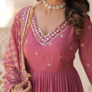 Onion Designer Faux Georgette Gown with Sequined Dupatta ? Elegant Festive & Party Wear Set