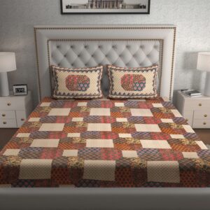Rajasthani Traditionally Printed Cotton Doublebed Bedsheet With Pack of 2 Pillow Covers